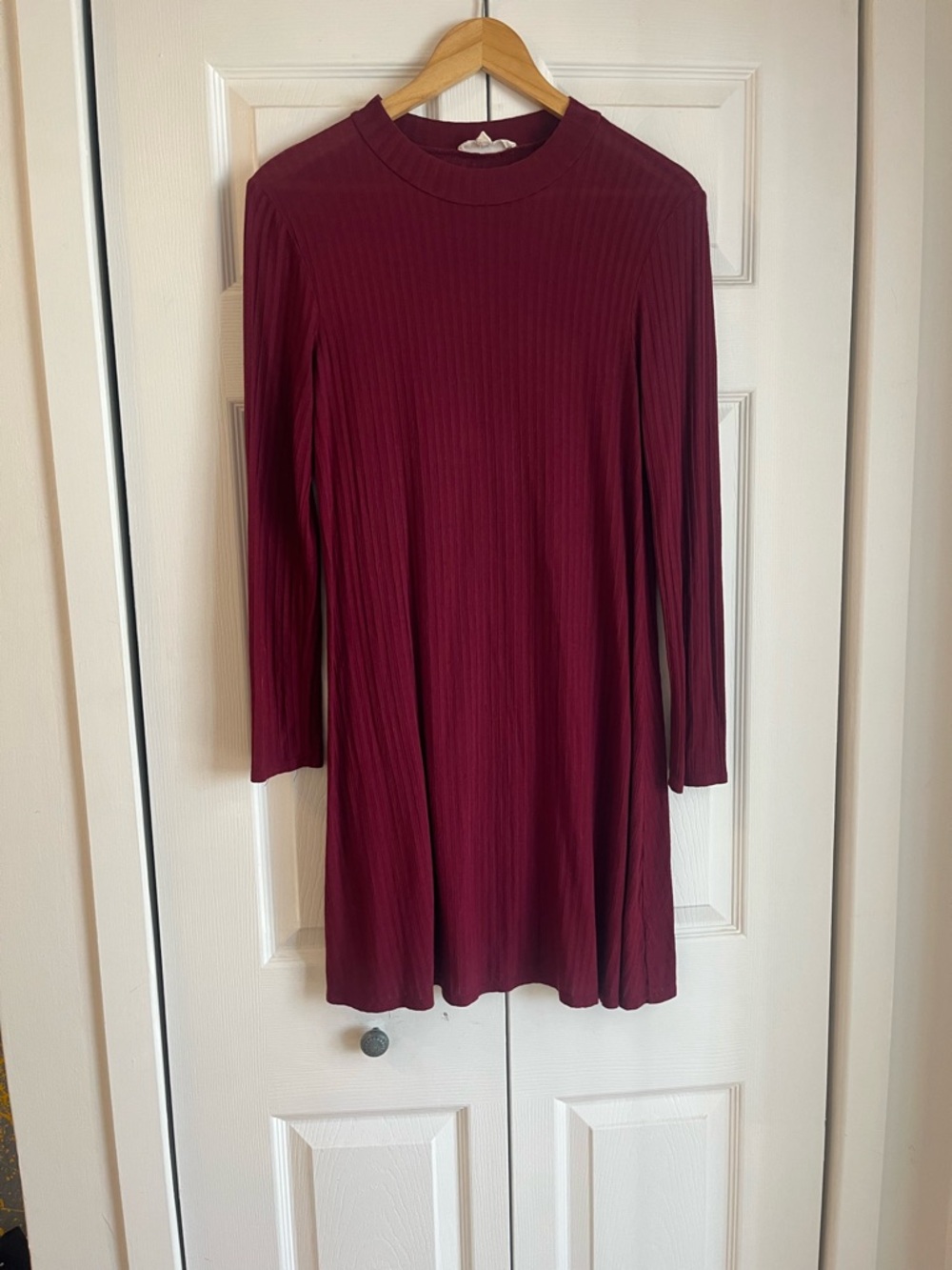 Pink Rose Long Sleeve Ribbed Dress in Burgundy